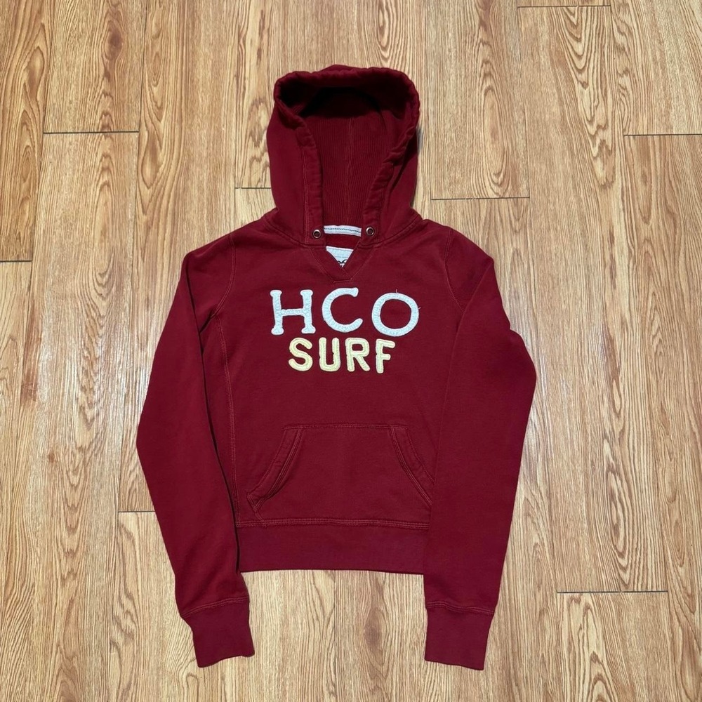 Hollister Women's Hoodie Small Surf Company Waffle Hoodie Patch Y2K Babydoll